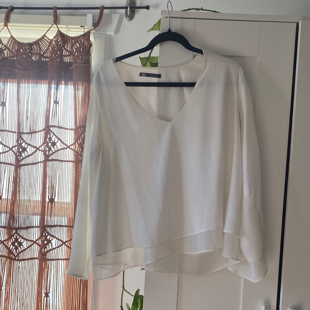 Zara Cream V-Neck Blouse